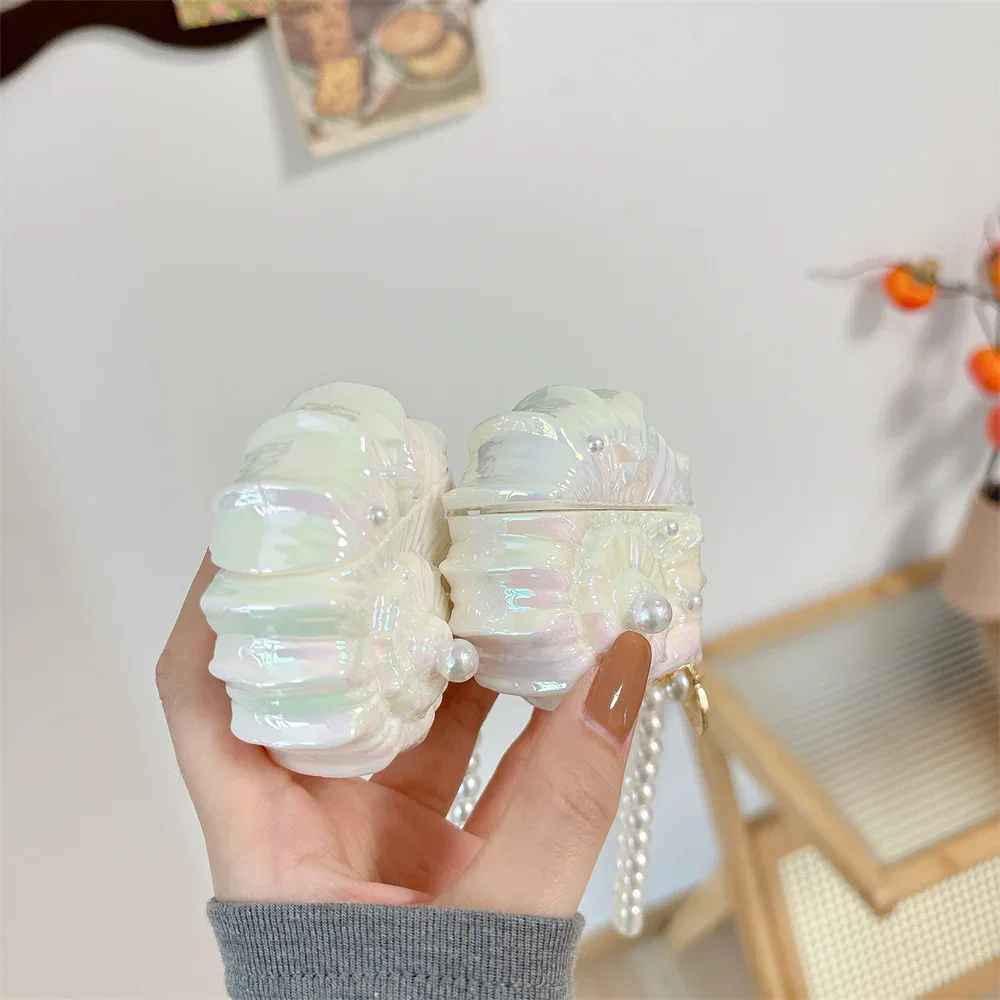 Etui na słuchawki Airpods 4 3 2 1 pro2 ins Luksusowa perłowa muszla Antyupadkowa osłona ochronna funda Silikonowe akcesoria do słuchawek — zdjęcie produktu 3