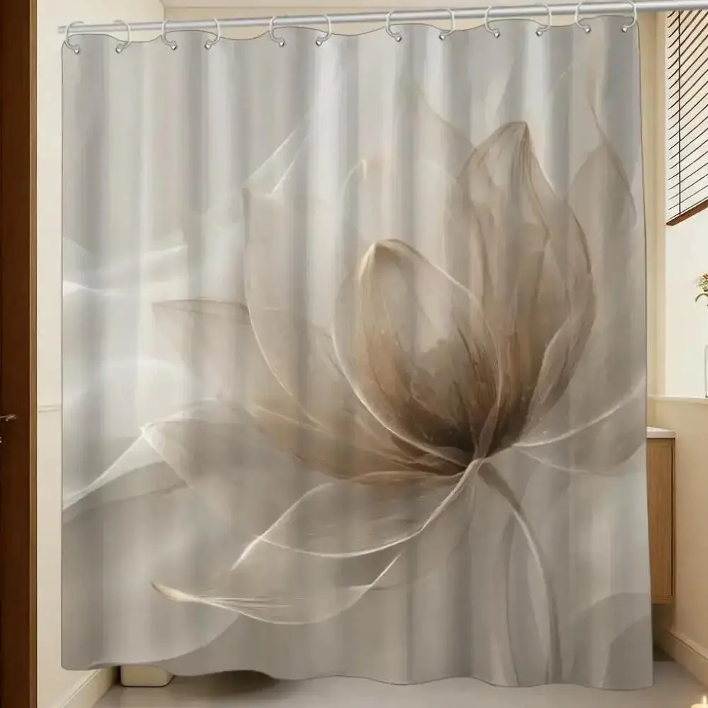 

Elegant Aesthetic Waterproof Lotus Flower Shower Curtain Liner for Bathroom Home Decor Luxury Floral Art Print Panel Curtain