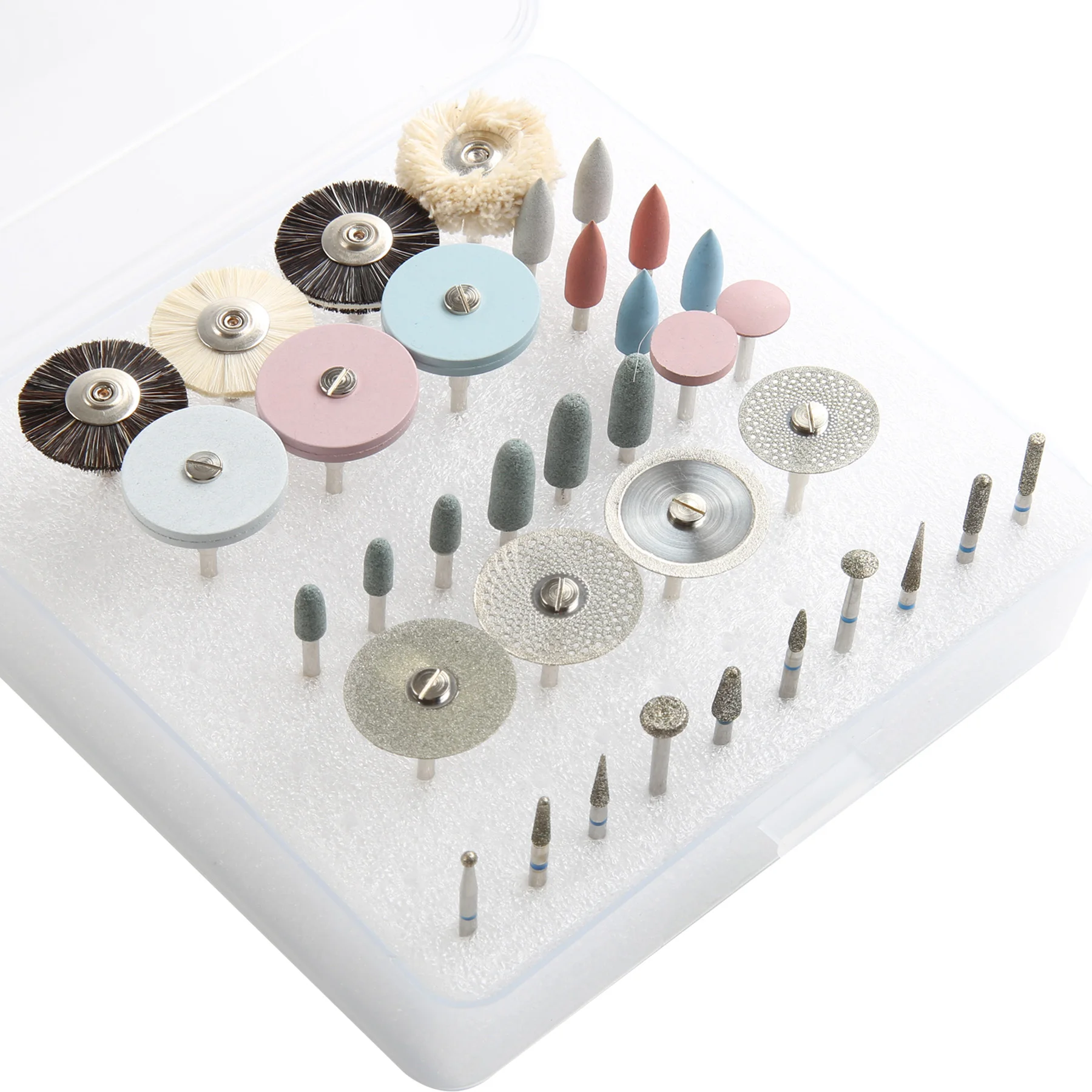 35pcs/Set Dental Lab Polishing HP Kit Ceramic Porcelain Grinding Dentist Tool Diamond Burs Brush Material