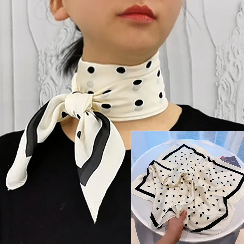 Foulard carré en soie pour femmes, châles et enveloppes de luxe à pois, petit sac à la mode, cravate pour cheveux, Bandanas Hijab 70x70Cm, nouvelle collection