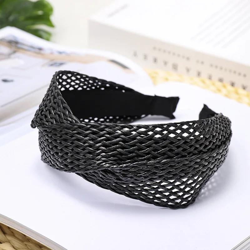 New Handmade Straw Weaving Cross Knotted Braided Headband Women Girls Hair Hoop Hand-woven Wide Head Band Women Hair Accessories