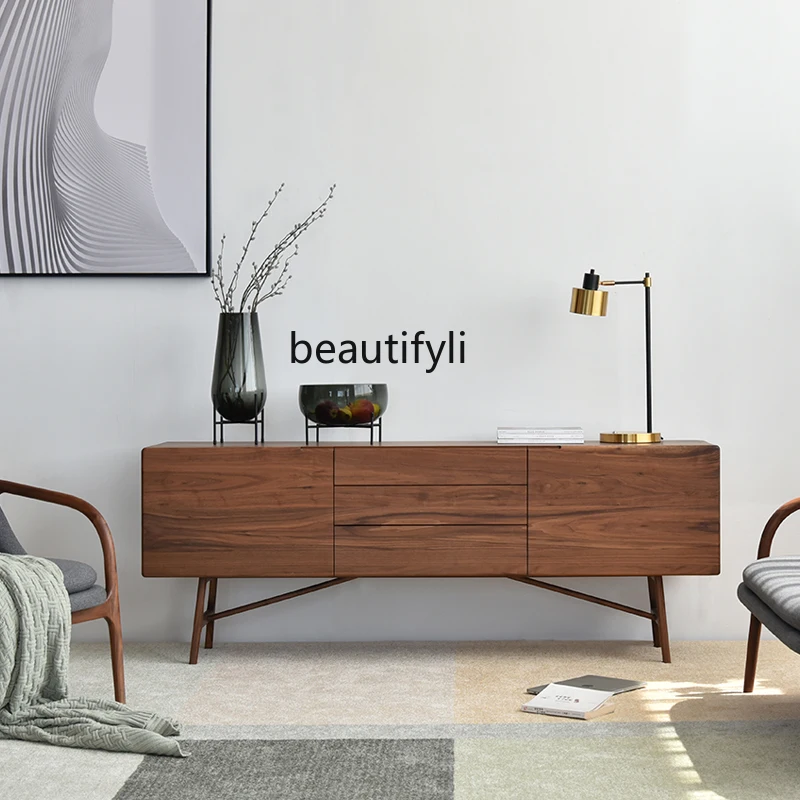 Nordic Italian Simple Solid Wood High-Leg TV Cabinet Audiovisual Cabinet Chest of Drawers Storage Side Cabinet