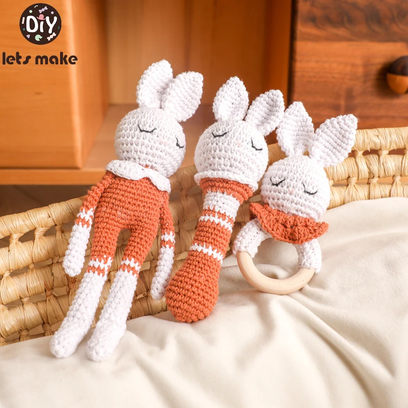 Baby Crochet Rattle Toys Handmade Dolls Cute Animal Bunny Handbell Toy Baby Gym Mobile Rattle Children's Educational Toy Gifts