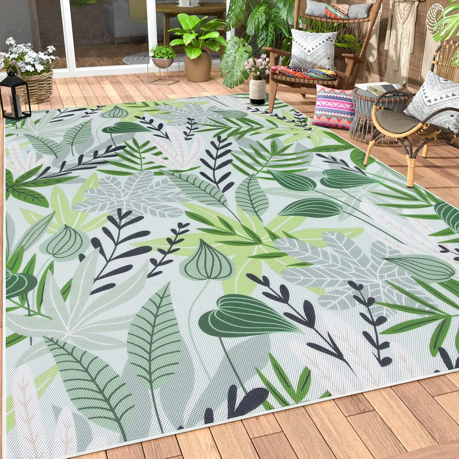 

Leaf Indoor Outdoor Rugs, 6x9ft Non Slip Outdoor Patio Rug for Camping Picnic, Soft Outdoor Area Rug for Balcony Deck Backyar