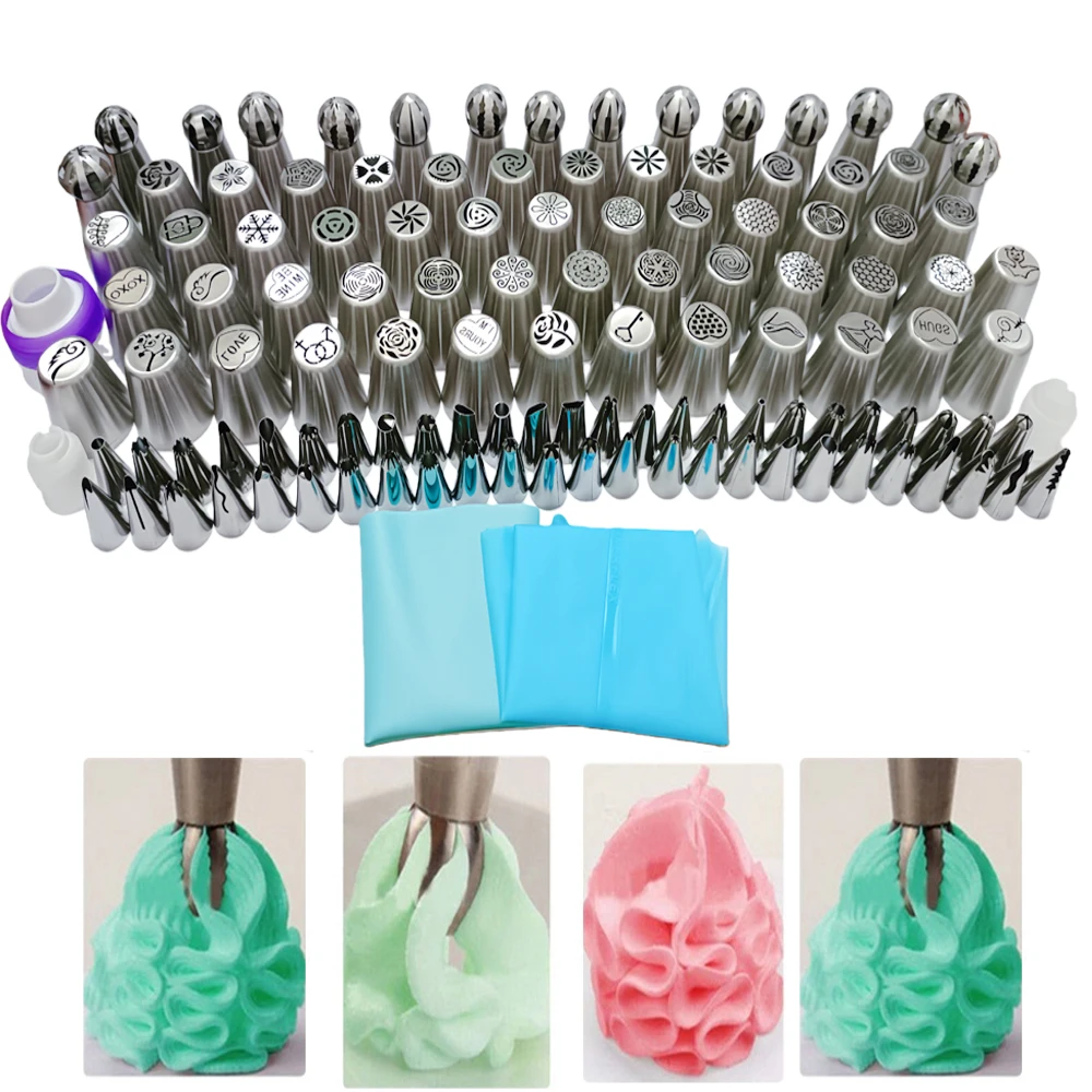 

122PCS Stainless Steel Nozzles Pastry Icing Cake Piping Cake Decorating Tools Globular Nozzles 2 Pastry Bags 3 Couplers CS506