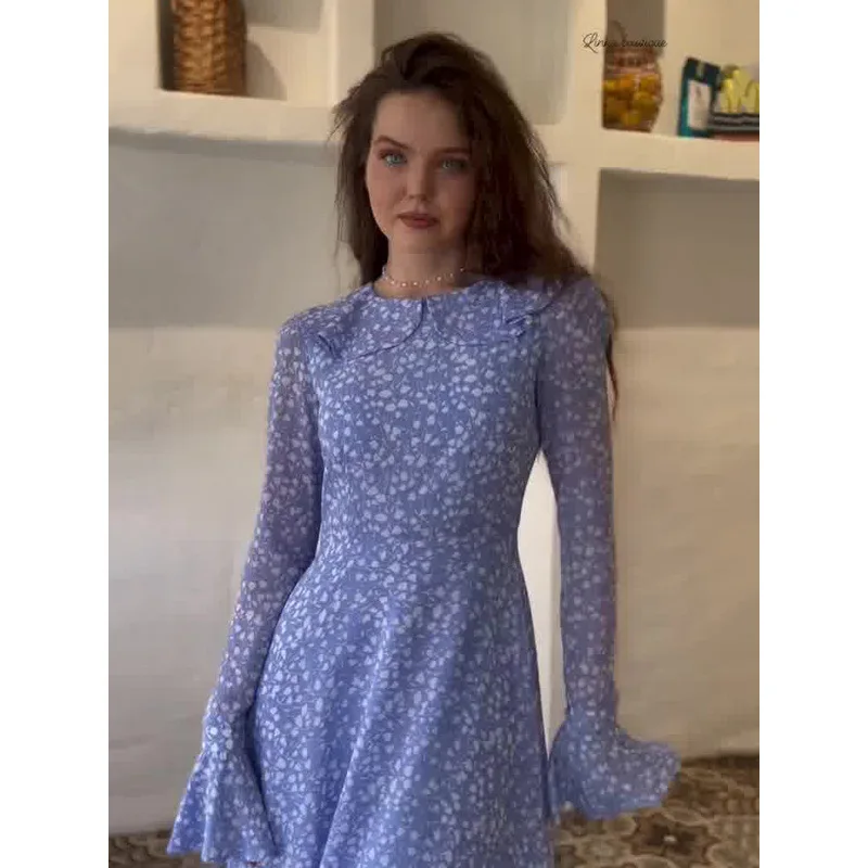 

European and American Foreign Trade White Polka Dot Stitching Lotus Leaf Sleeve Doll Collar Sweet Long Sleeve Thin Transparent S