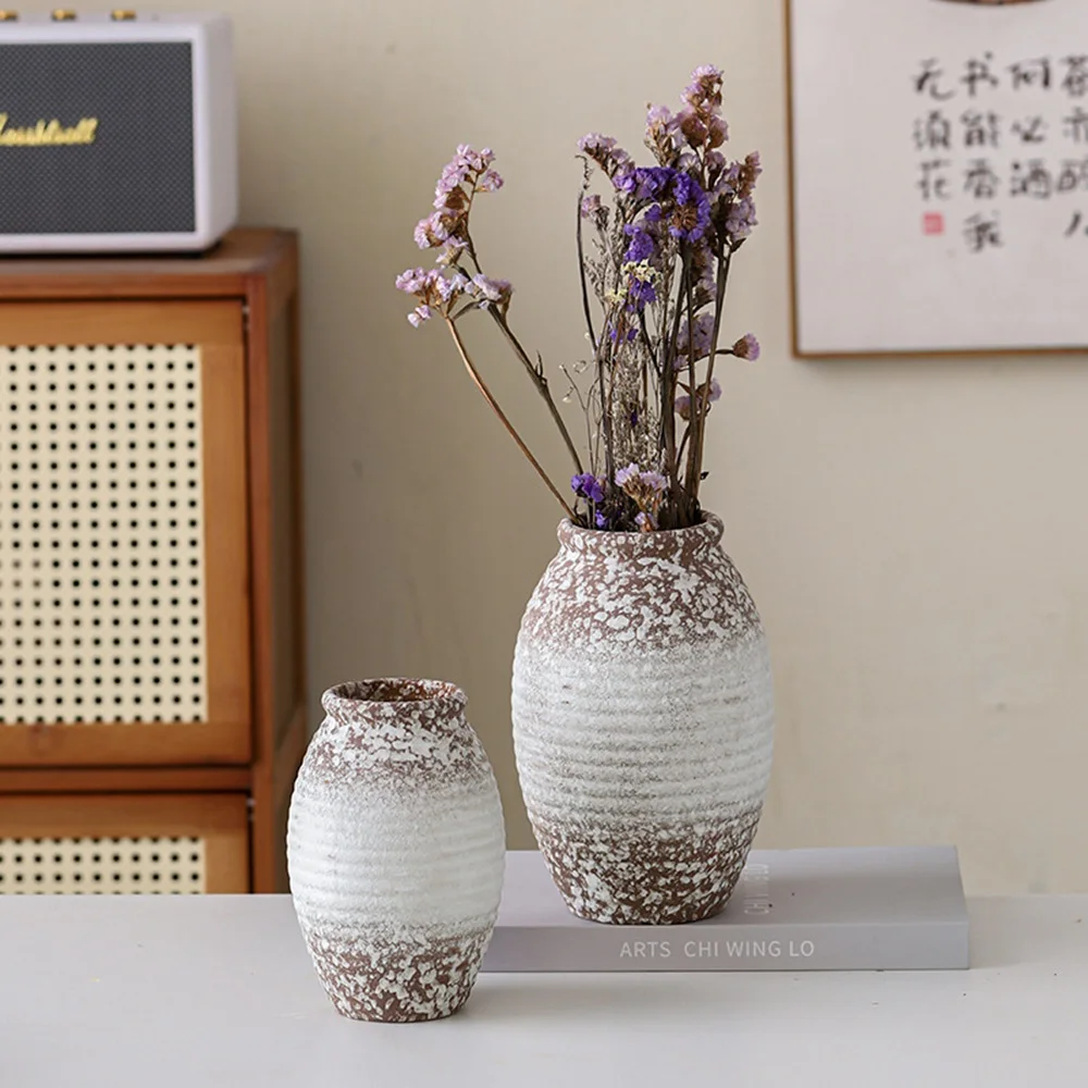 Wabi-sabi ceramic vase retro hydroponic flower setter Creative round horizontal pattern home Abstract Desk Nordic Minimalist