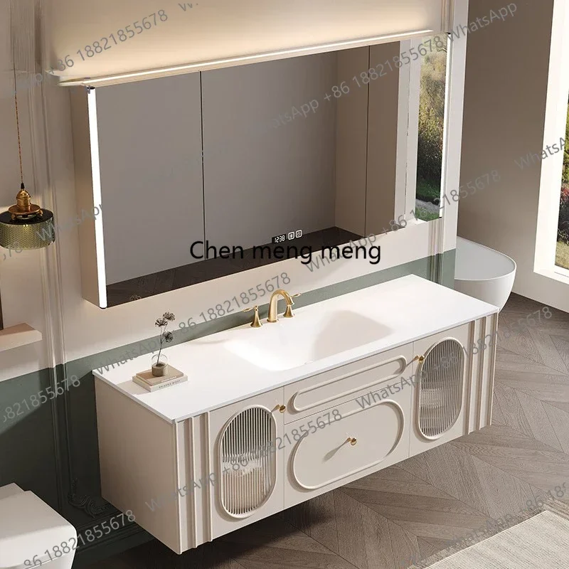 Hot sales French Bathroom Vanity Cabinets with Smart Mirror Cabinet Rock Board Integrated Washbasin Toilet Sink Cabinet Bathroom
