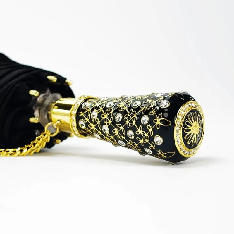 Star Top Umbrellas Women Sunscreen UV Protection Umbrellas Luxury Rhinestone Handle Waterproof Umbrella Folding Rain Gear