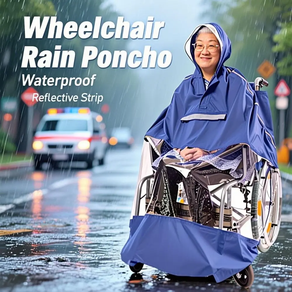 Wheelchair Rain Poncho Reflective Strip Waterproof Electric Scooter Raincoat Lightweight Tear-resistant Raincoat Cloak