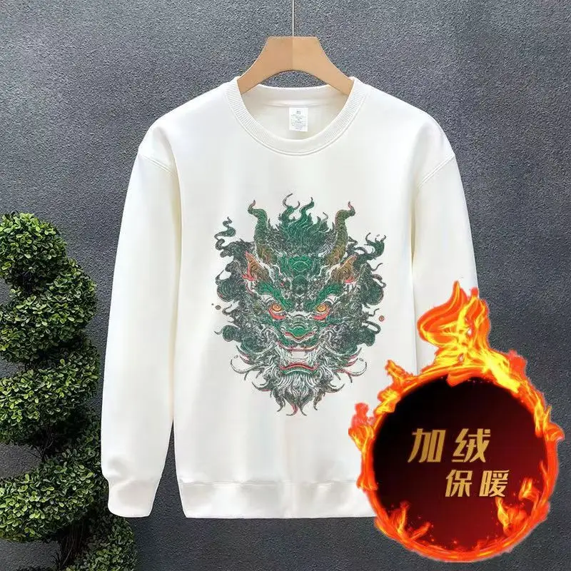 Men\'s clothing Sweter embroidery round neck long-sleeved pullover Men\'s winter sweater round neck casual men velvet T-shirt