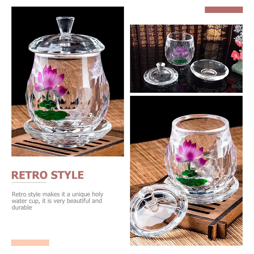 

Buddhist Glass Water Cup Lotus Design Offering Bowl Temple Supply Decorative Multipurpose Gift Offering Bowl Buddhist