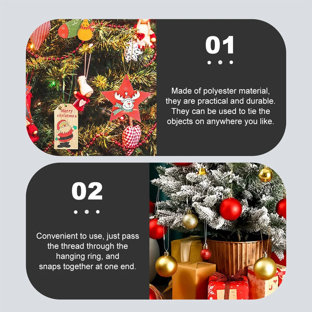 

200 pcs Christmas Snap Locking For Ornament Hanging Tags Precut Hanging Ropes Xmas Tree Decor Party Ornament Ropes