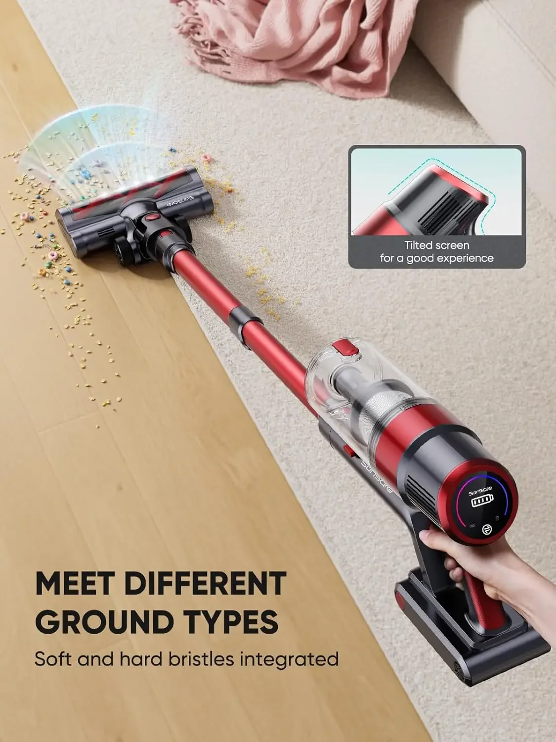 Vacuum Cleaner, 450W 40Kpa Stick Vacuum with Touch Screen, 55 Mins Runtime Rechargeable Vacuum, Lightweight Powerful Vacuum Clea