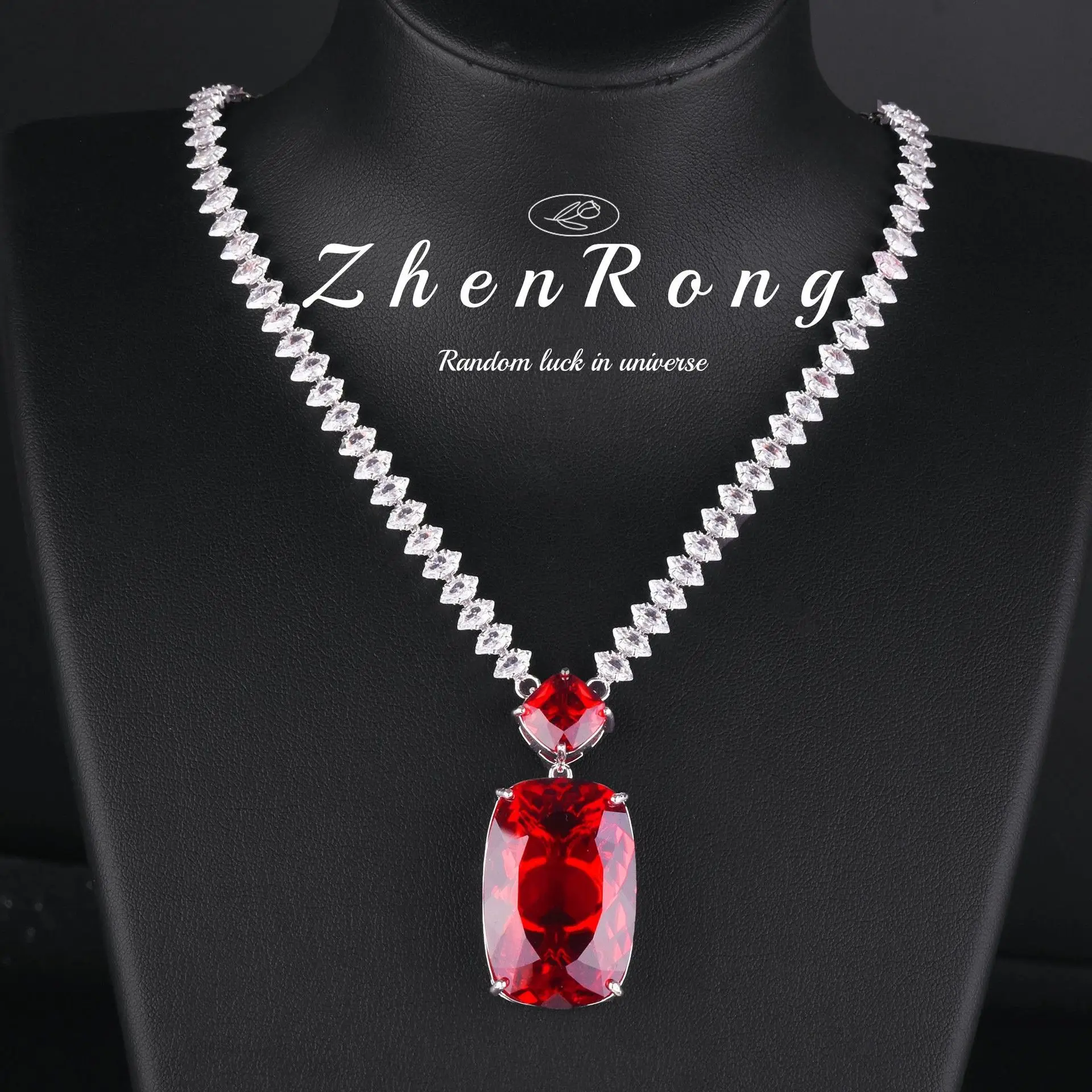 2025 Classic Red/Blue/Yellow/Fanta Zirconia Necklaces for Women Noble Engagement Dinner Party Jewelry Female Anniversary Gifts