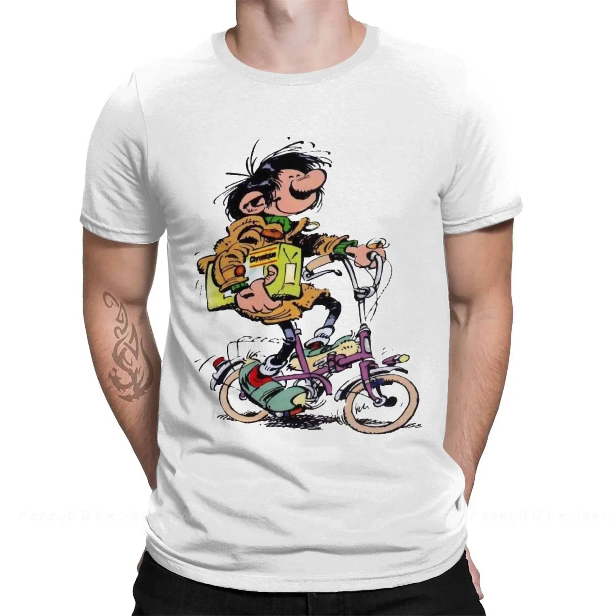 

Funny Cartoon Print Cotton Shirts Hombre Gaston Lagaffe Anime Men Fashion Streetwear Adult TShirt
