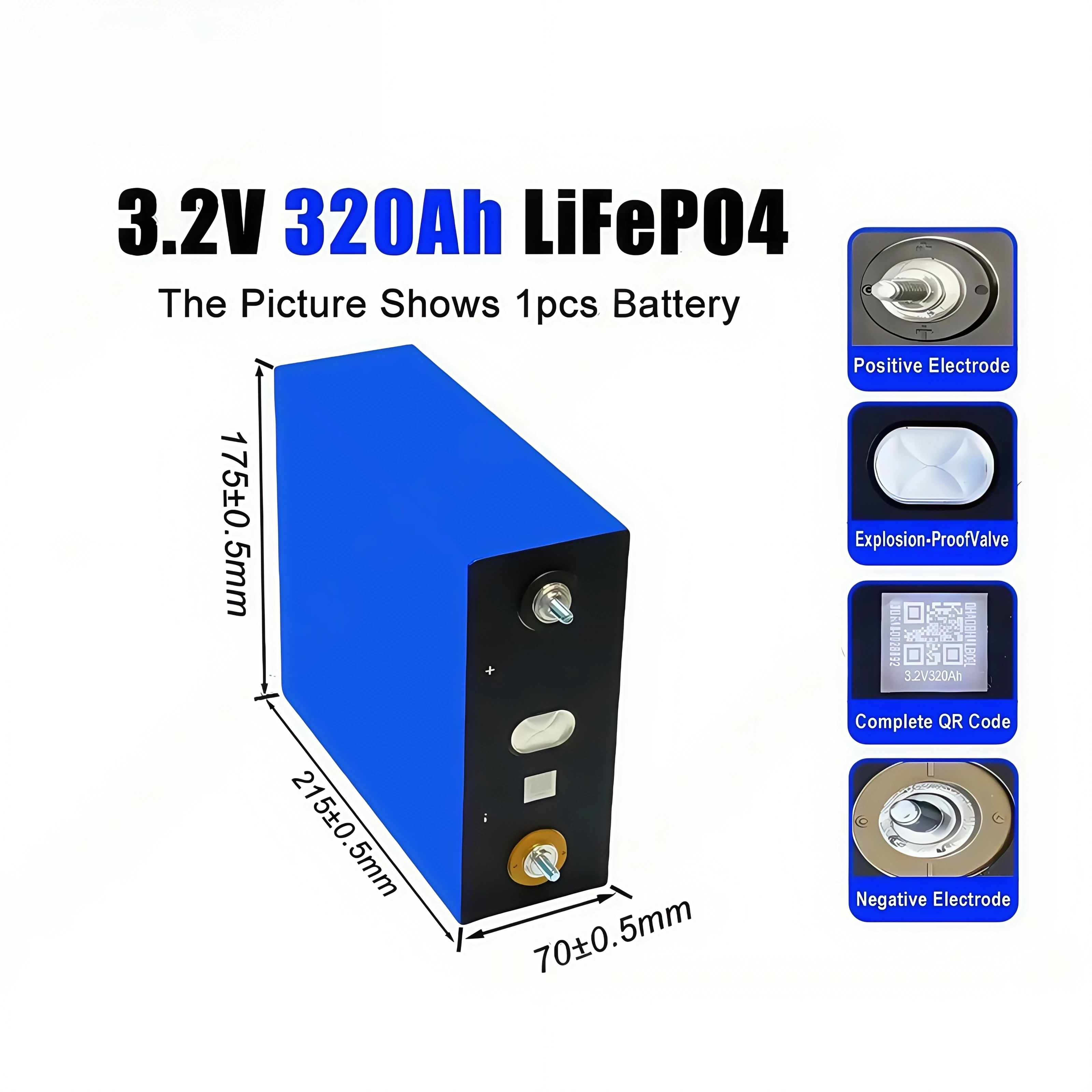 320Ah 3.2V  LiFePO4 Battery 8000 Cycles Rechargeable Lithium Iron Phosphate Cell for DIY 12V 24V 48V RV EV Golf Cart Solar