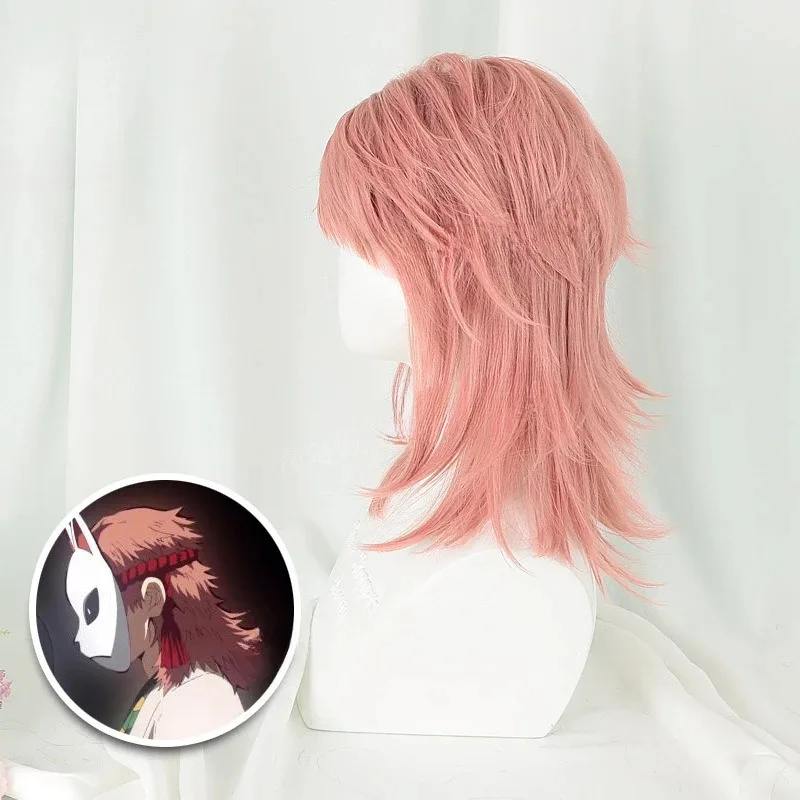 

Парик для косплея Demon Slayer Sabito, оранжевый, розовый, синтетический короткий вьющийся парик, аниме Coser, высокое качество, термостойкое волокно, парик для вечеринки