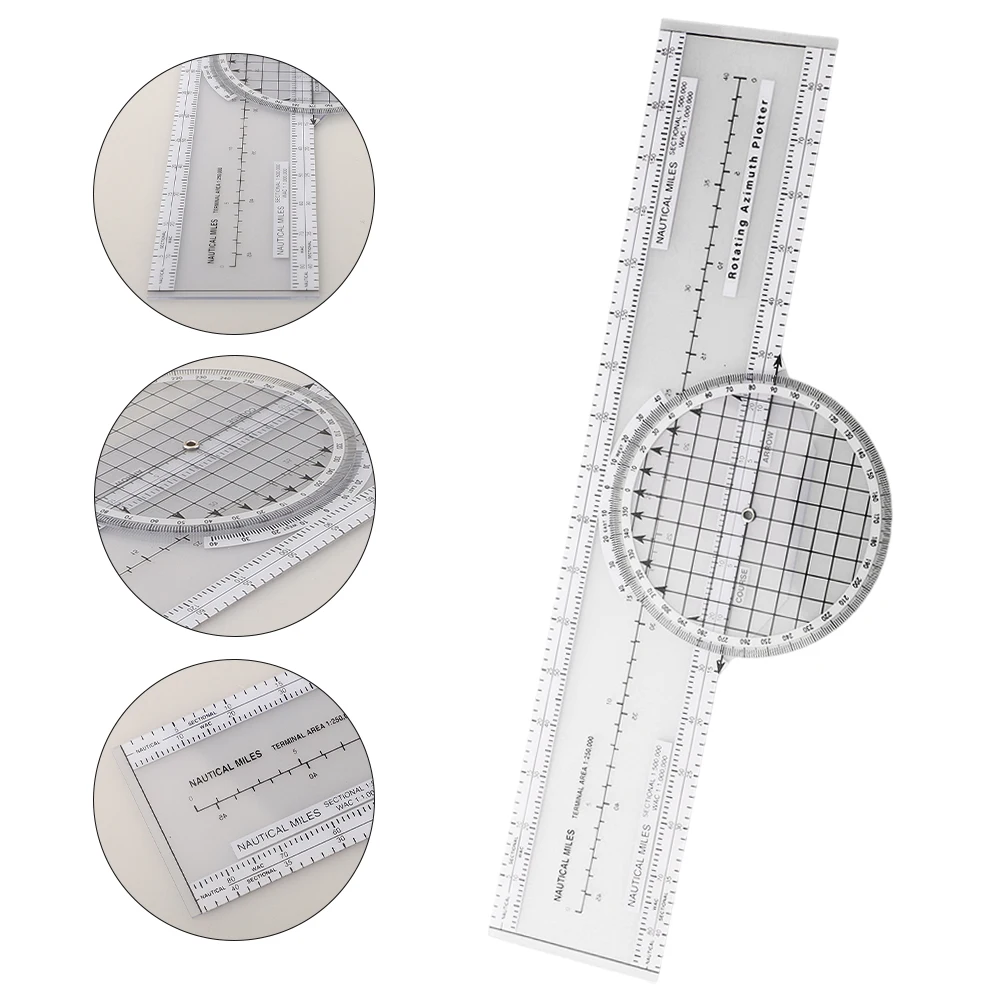 1pc Aviation Aircraft Navigation Plotter 360 Degrees Rotating Aviation Plotter Slide Ruler ABS Transparent