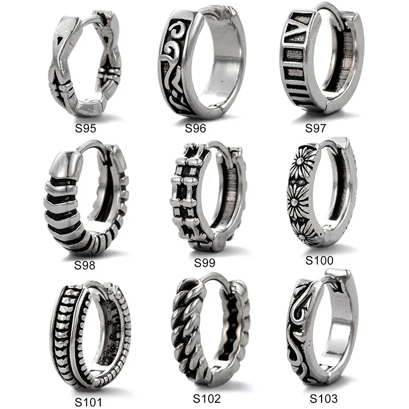 1PC Retro Stainless Steel Hoop Huggie Earrings for Men Women Punk Geometric Unisex Ear Piercing body Jewelry Hip Hop Earring