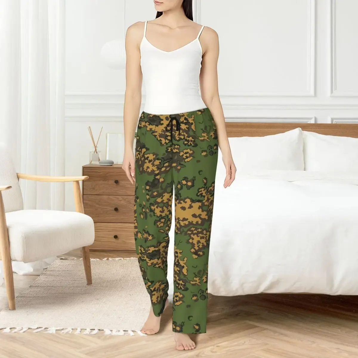 Custom Splintertarn German WW2 Camouflage Army Military Camo Women Pajama Pants Lounge Sleep Sleepwear Bottoms with Pockets view 3