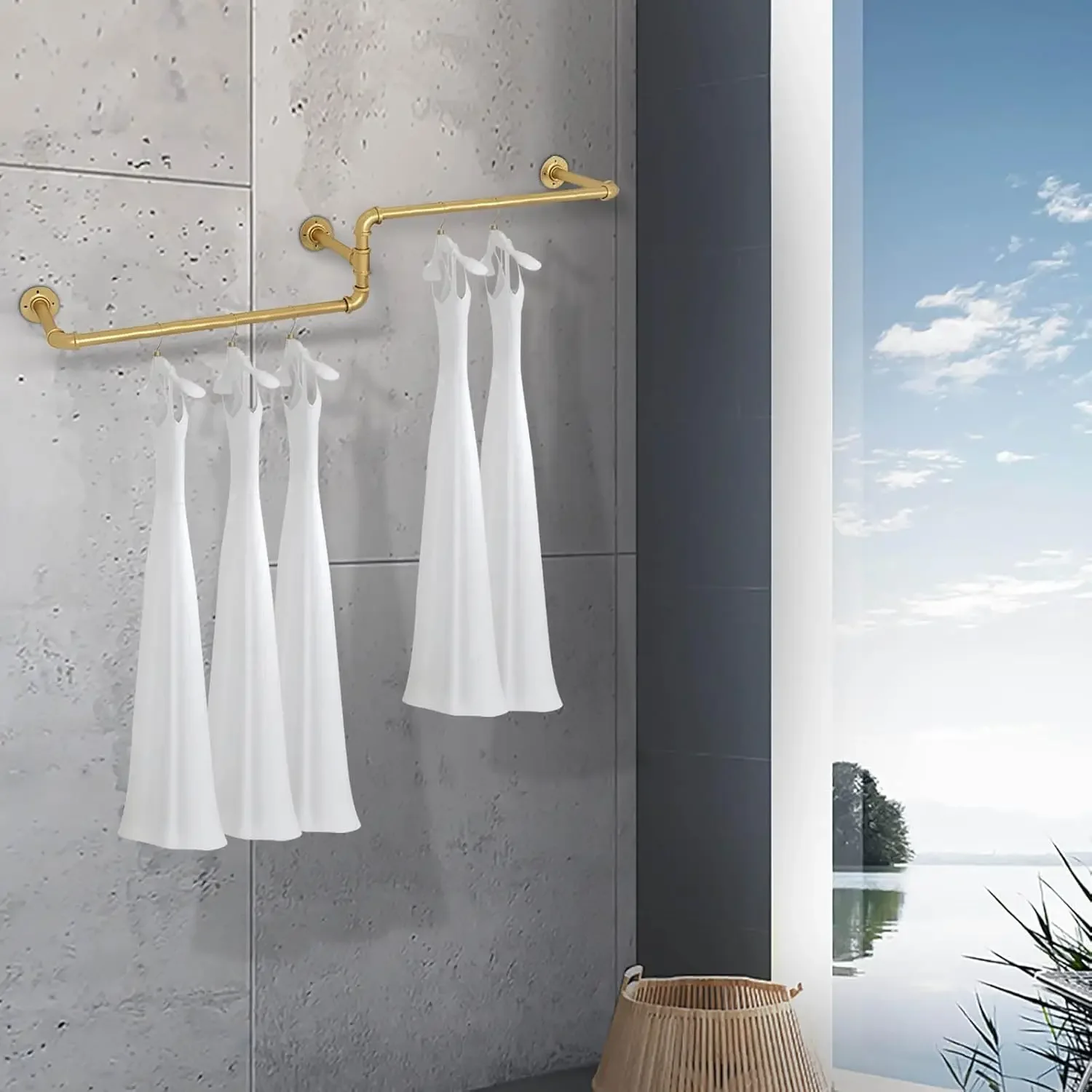 

Промышленная вешалка для одежды, длина 180 см, настенная вешалка для одежды, настенная вешалка для одежды промышленной трубы, золото для подвешивания одежды