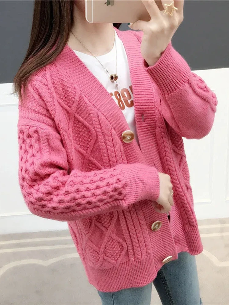 Winter Fall Mid Length Sweater Cardigan Loose Casual Soft Knitwears Coats Solid Color Woman Malhas Outwears New Long Sleeve Tops