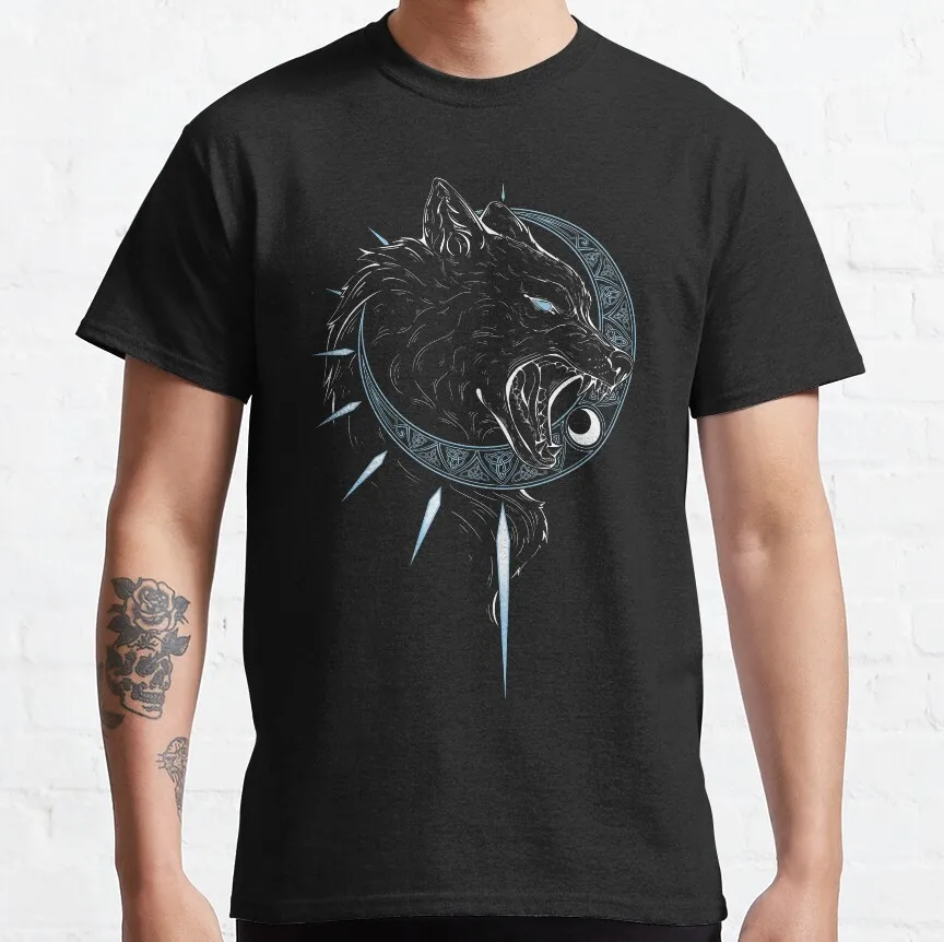 

Devour the Moon norse mythology celtic knot wolf of odin Ancient viking runas middle ages nordic symbols plus size t shirt