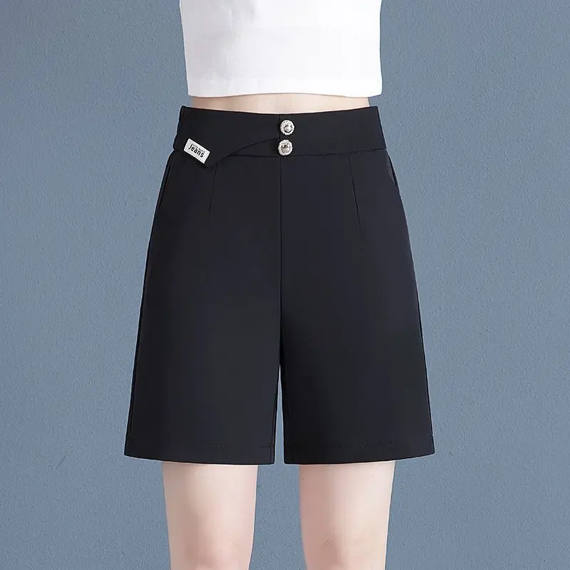 

New Women's 2024 Summer Spliced High-waisted Button Zipper Pocket Letter Fashion Solid Color Comfortable All-match Casual Shorts