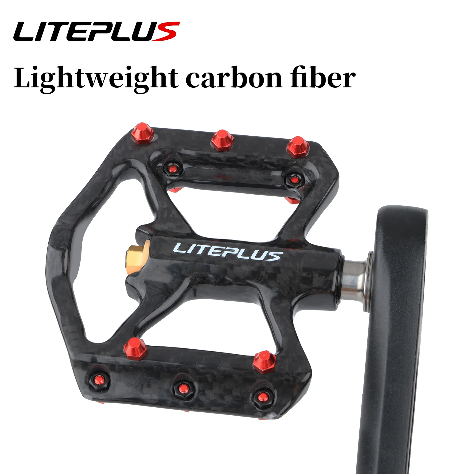 Liteplus Carbon Fiber Pedal Surface Ultralight Non-Slip Titanium Sealed Bearings for Folding Bike Mountain Bike Footrest