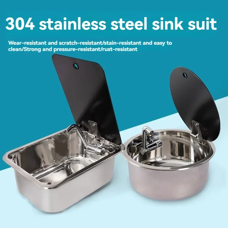

Full New Rv Sink With Faucet Small Kitchen Sink Round Dish Washing Stainless Steel Single Modification