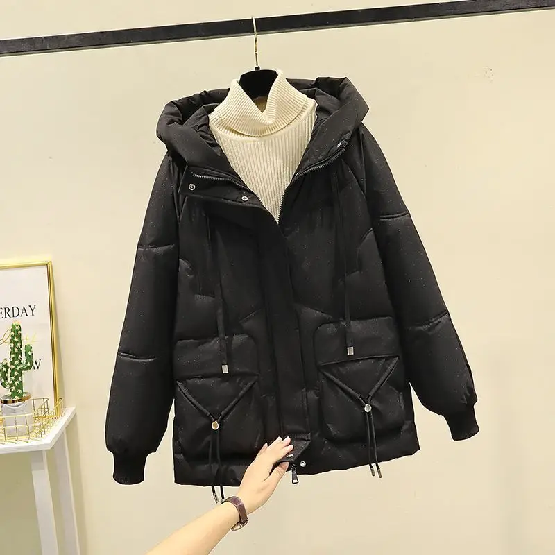 2023 New Women Down Cotton Coat Winter Bread Jacket Female Mid Length Version Parkas Thick Loose Outwear Hooded Overcoat