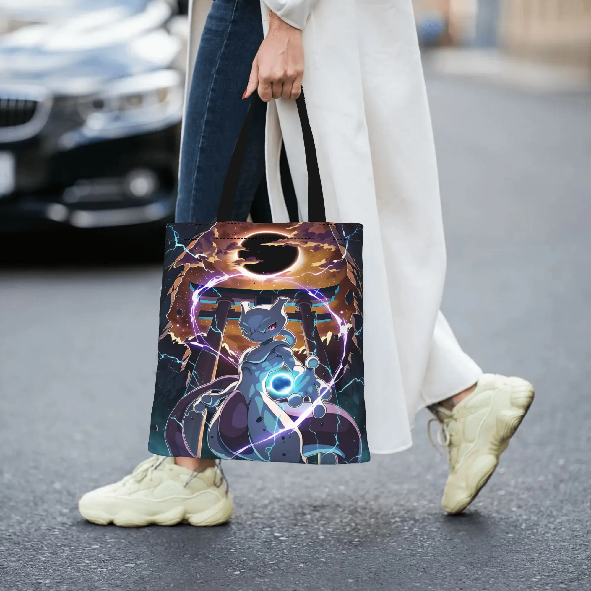 Customized Pokemon Women's Bag Shopping Bag Reusable Double Sided Canvas Tote Bag Shoulder  Handbag
