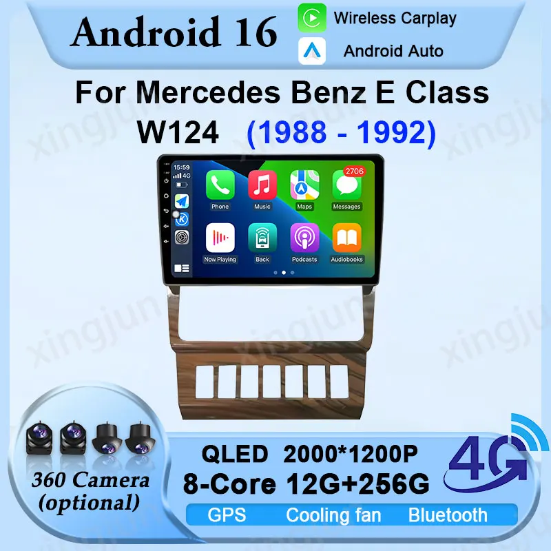 Android 16 2K QLED Screen For Mercedes Benz E Class W124 1988-1992 Car Radio Carplay 4G WIFI Navigation BT Stereo Multimedia GPS