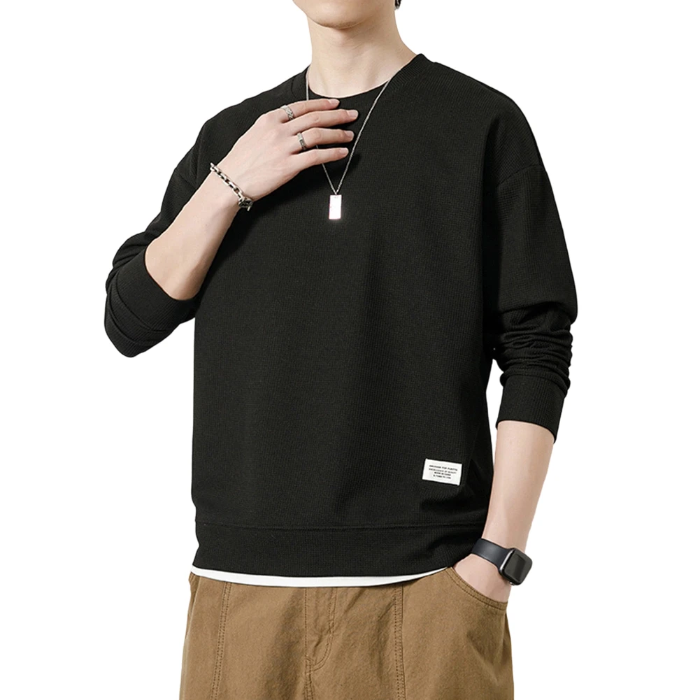 Plaid Sweatshirt Pullover for Men Featuring Textural Surface Pattern and Loose for Fit Long Sleeve Design for Casual Use