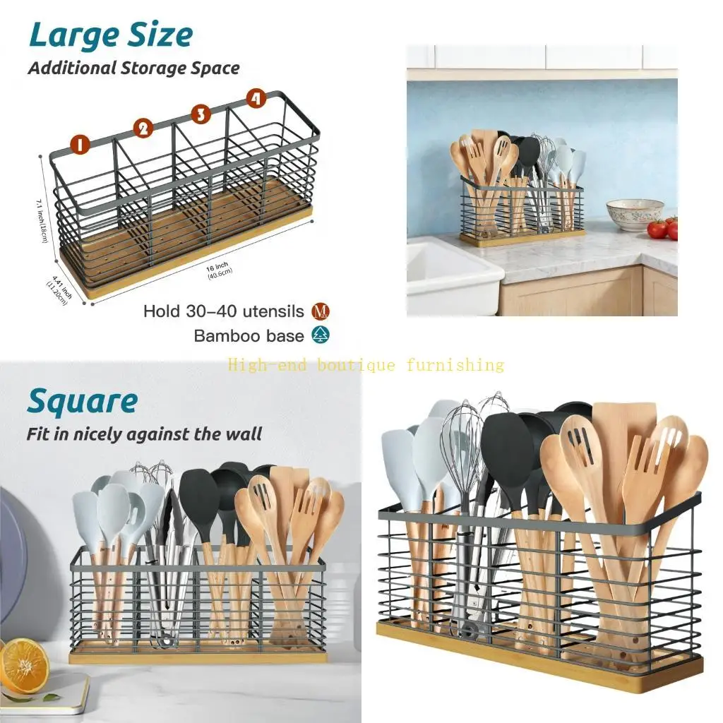 

L9NB Wide Wooden Kitchen Shelf With 4 Sections Seasoning Rack For Pots Pans And Cooking Accessories Organization