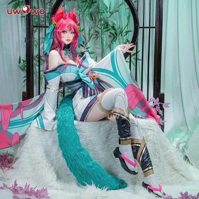 В НАЛИЧИИ UWOWO LOL Ahri Косплей Костюм League of Legends Spirit Blossom Косплей Ahri New The Nine-Tailed Foxx Хэллоуин Oufit