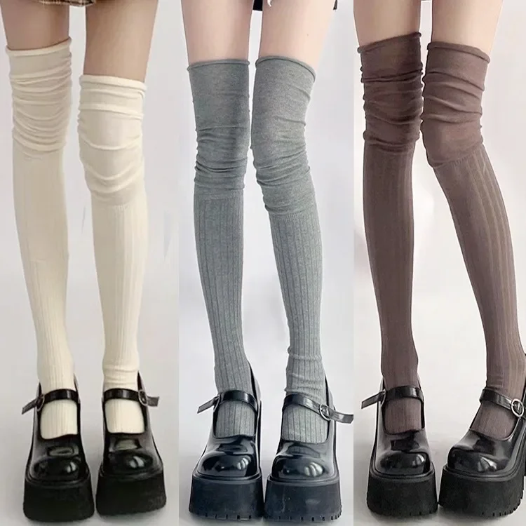 Women's Knee-length Socks Ladies Thigh-length SocksWarm Knitted Boot Socks Leg Warmers Japan JK Cotton Thigh High Bottoms