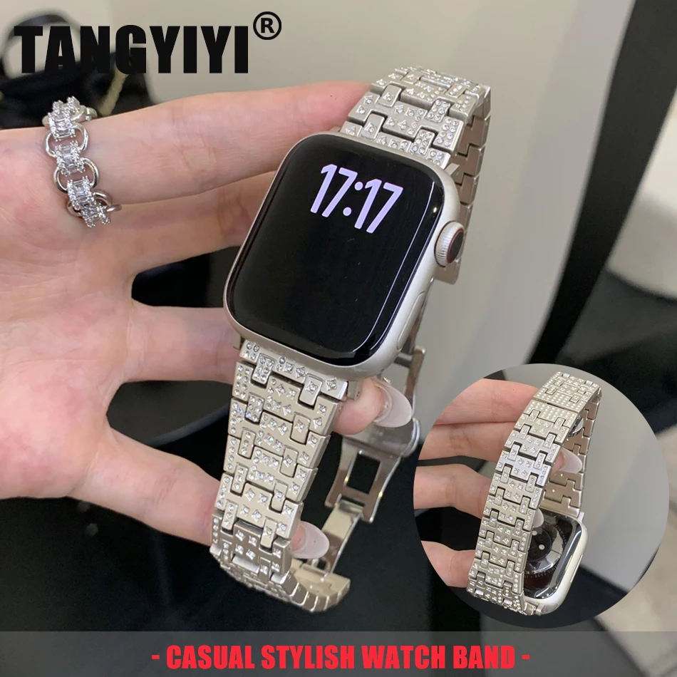 

Роскошный браслет с бриллиантами для Apple Watch S11/10/9/8/7/6/5/SE/Ultra 2, металлический ремешок для iWatch 49/46/45/44/42/41/40/38 мм