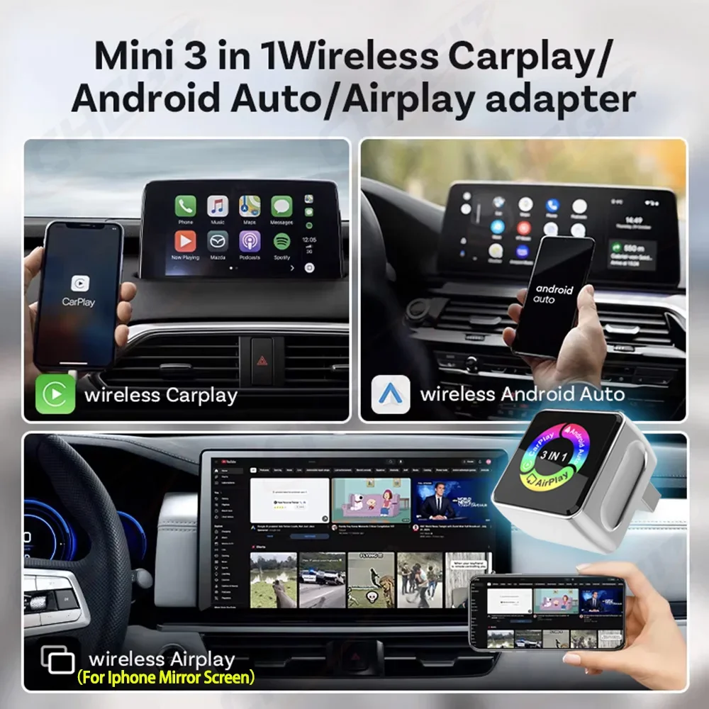 2026 New 2/3 in 1 AI BOX Wireless Carplay Android Auto Mirror Link Adapter Wireless mini Box Plug And Play BT WiFi Fast Connect