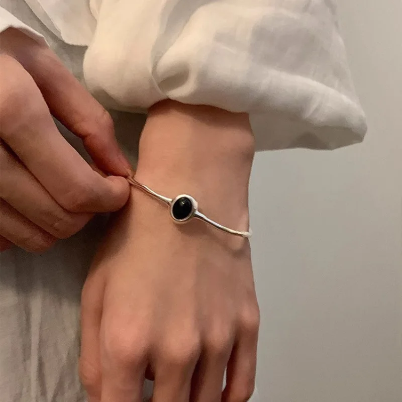 VENTFILLE 925 Sterling Silver Black Agate Bracelet For Women Geometry Irregular Design Versatile Jewelry Gift Dropshipping