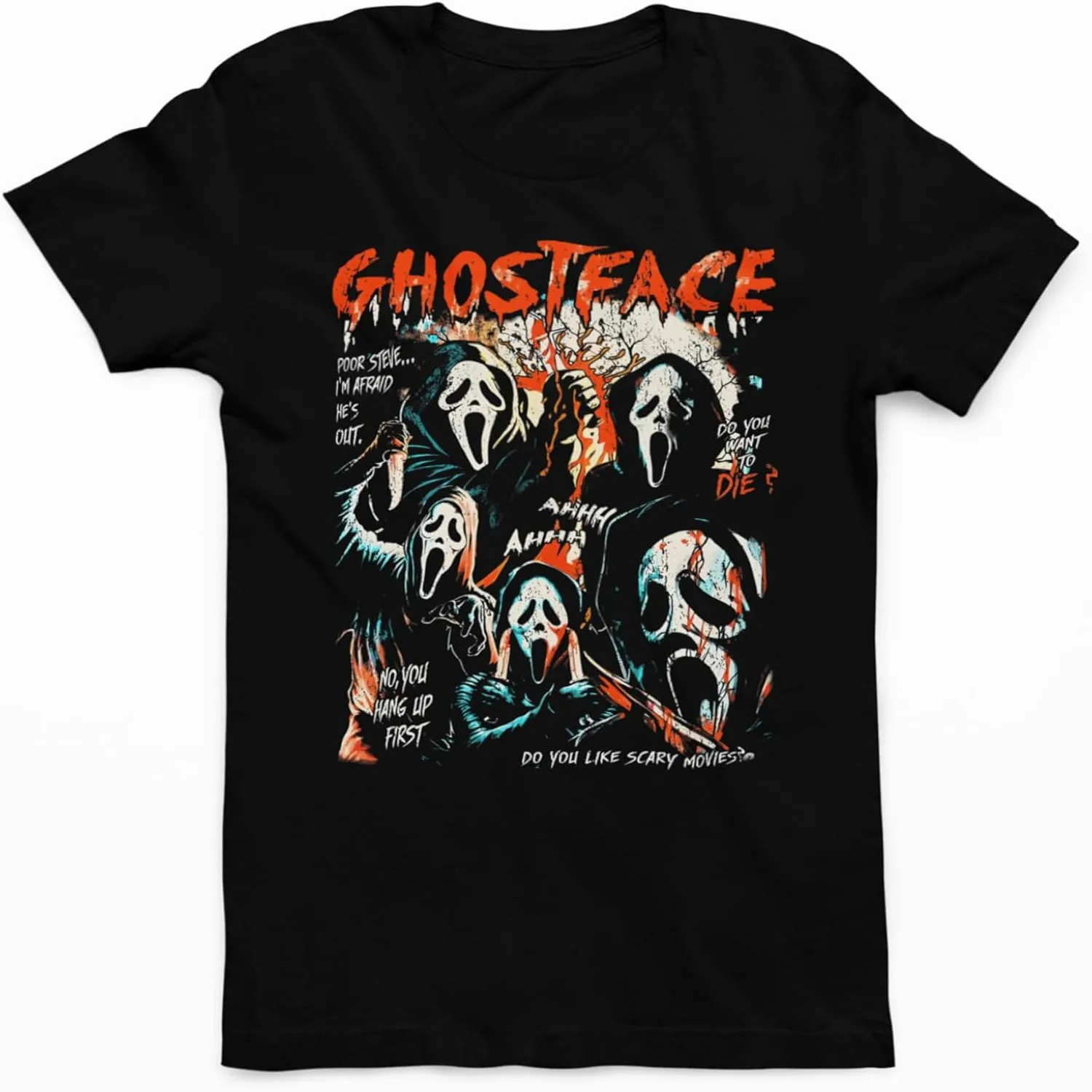 Vintage 90s Scream Mask Shirt – Scary Face Graphic T-Shirt, Hoodie Sweatshirt _ Classic Horror Movie Tee, Retro Slasher Gift for Men Women, Unisex Black Everyday Wear Shirt, Art Print Tshirt