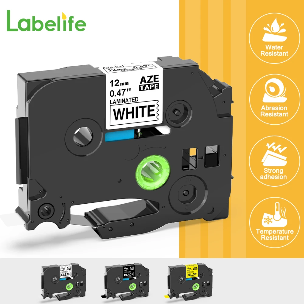 

6/9/12mm Laminated Label Compatible for Brother P touch Label Tape 12mm TZe-231 for PT-D200 PTD210 E1000pro Label Printer Ribbon