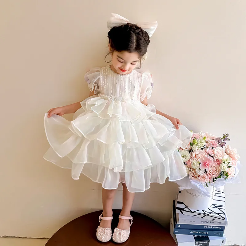 

Girls' Summer Colorful Princess Dress Puff 2025 New Baby Girl Sweet Western Bubble Sleeve Cake Dress