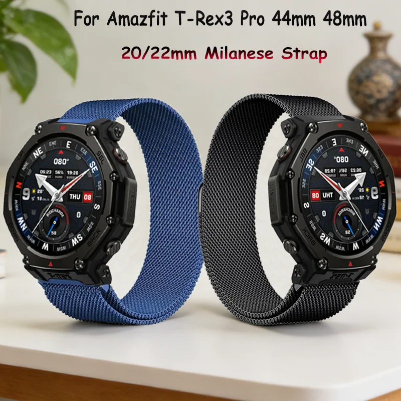 22mm 20mm Metall-Milanese-Armband für Amazfit T-Rex3 Pro 44mm 48mm/Helio Magnetisches Armband für Amazfit Active 2/Bip 6-5/Balance 2 1