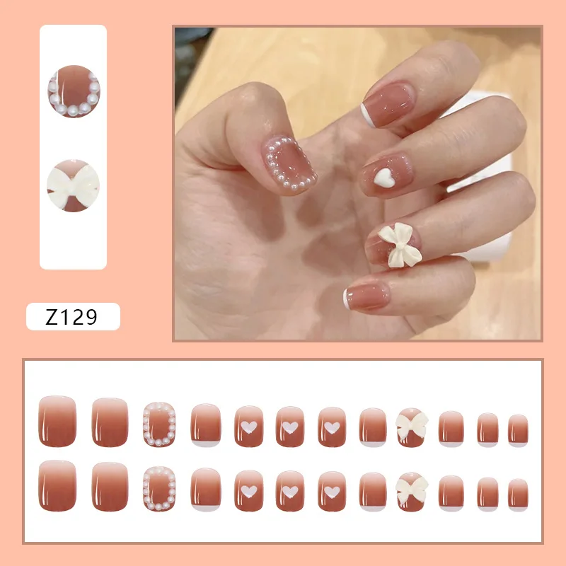 24 PCS Short Round Nail Piece False Nails French Stick on Jelly Fake Nail 24 PCS Short Round French Nail Piece False Nails