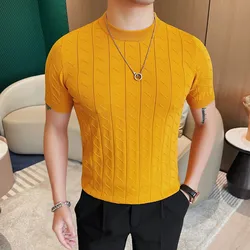 Brand Clothing Men's Summer High Quality Solid Color T-shirt Fashion Business Ice Silk Short Sleeve T-shirt Men's Casual Tops