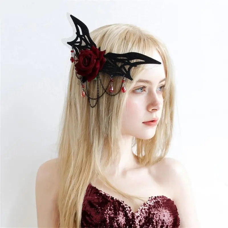 652F Halloween Feathered Headband Bat Headpiece Bat Necklace Halloween Costume Accessory for Women Girl Halloween Masquerades