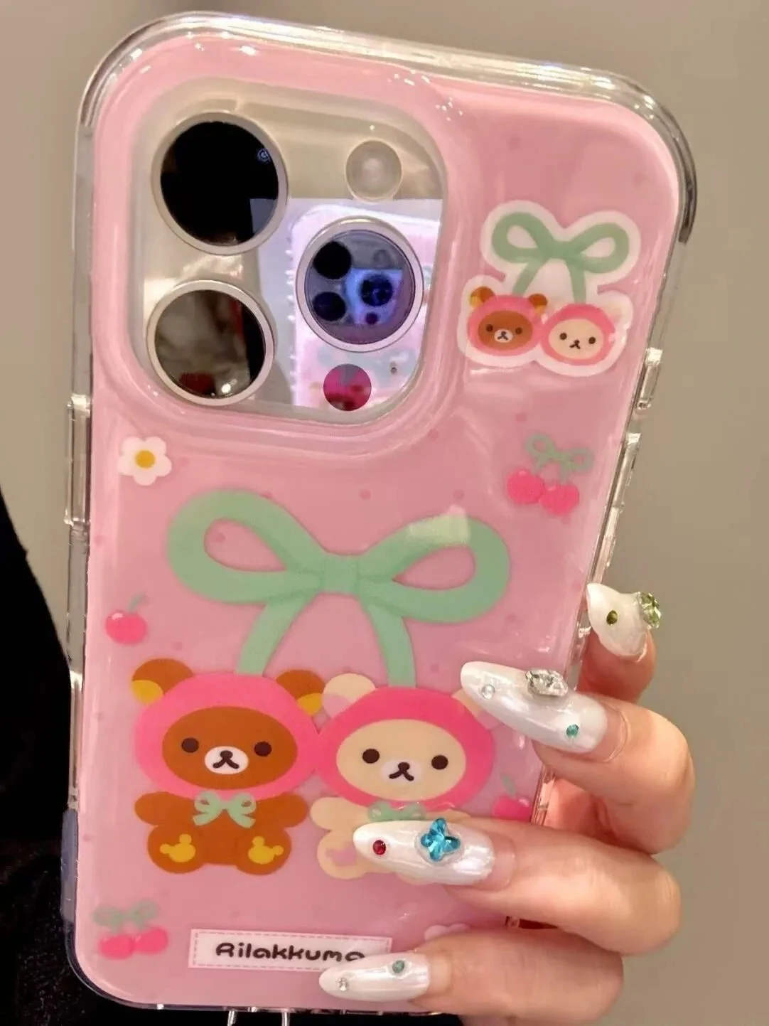 جميل R-Rilakkuma الكرز Kawaiii الكرتون زوجين جراب هاتف آيفون 17 AIR 16 15 14 13 12 11 برو ماكس 16 زائد Y2K غطاء لطيف