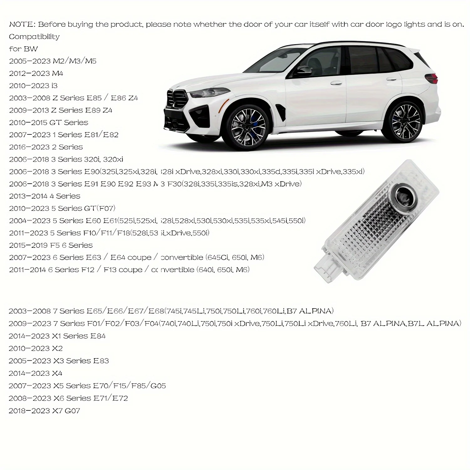 Car door welcome light - suitable for BMW 3/4/5/6/7/X/Z/M/GT series G02/05/06/07/20/21/22/23/26/80/82/83, E39/46/53 logo lights